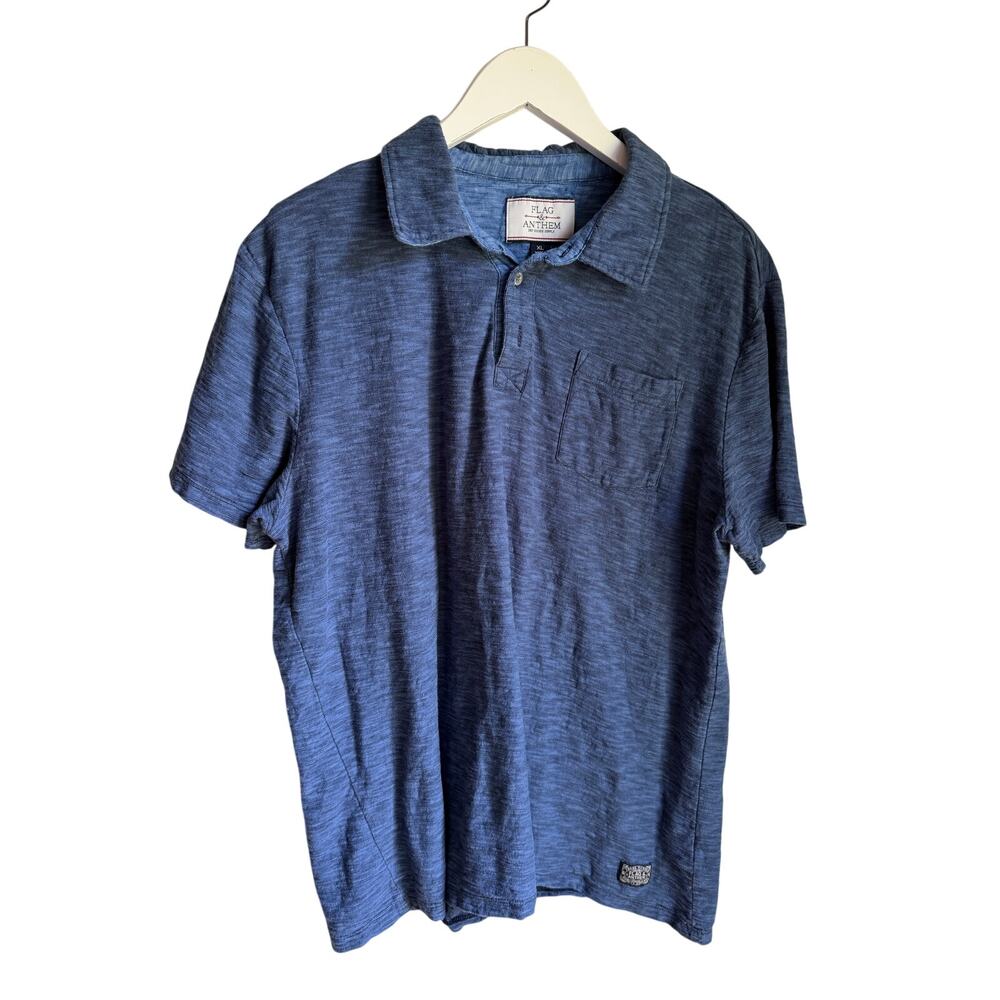 Flag & Anthem Slub Cotton Polo Shirt Men's XL Blue Short Sleeve Pocket Tee
